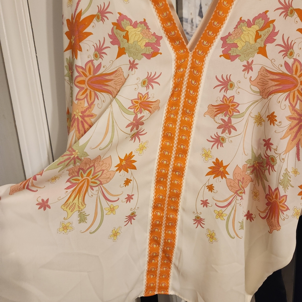 Rose & Olive Floral V-Neck Blouse - Orange & Cream - Picture 7 of 9
